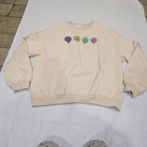 Trendy Beige Sweater with Colorful  Design.Sz XL
